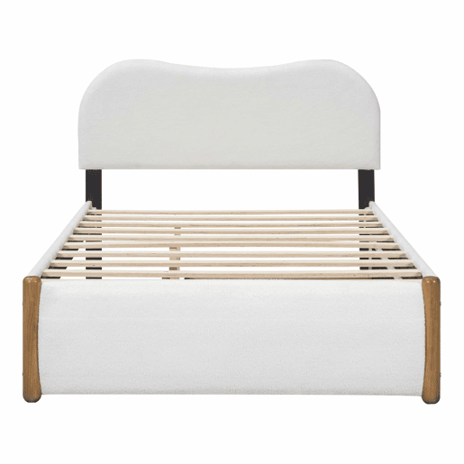 Cama estofada de pelúcia 140x200 cm - com estrado de molas extraível - com estrado de ripas de MDF - Branco