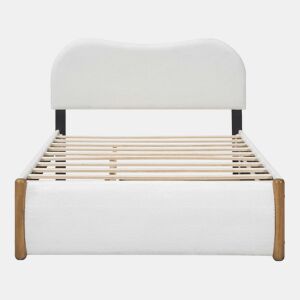 Cama estofada de pelúcia 140x200 cm - com estrado de molas extraível - com estrado de ripas de MDF - Branco