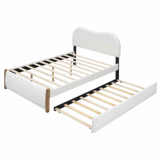 Cama estofada de pelúcia 140x200 cm - com estrado de molas extraível - com estrado de ripas de MDF - Branco