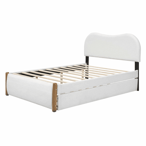 Cama estofada de pelúcia 140x200 cm - com estrado de molas extraível - com estrado de ripas de MDF - Branco
