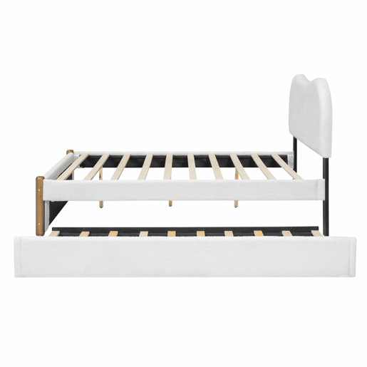 Cama estofada de pelúcia 140x200 cm - com estrado de molas extraível - com estrado de ripas de MDF - Branco