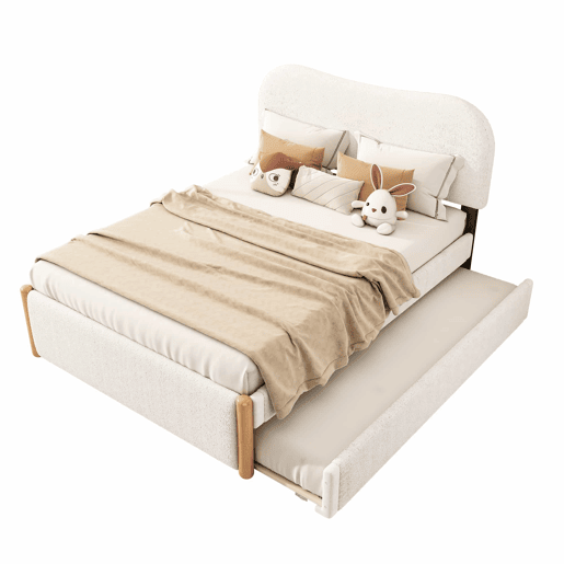 Cama estofada de pelúcia 140x200 cm - com estrado de molas extraível - com estrado de ripas de MDF - Branco
