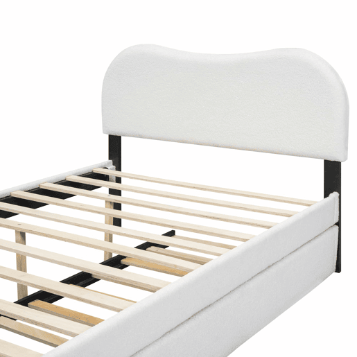 Cama estofada de pelúcia 140x200 cm - com estrado de molas extraível - com estrado de ripas de MDF - Branco