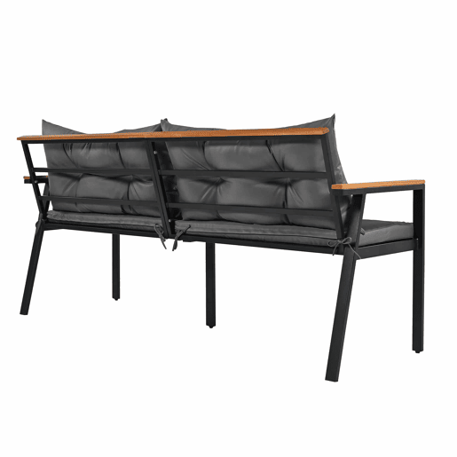 Conjunto de sala de jantar exterior para 6-7 pessoas - Mesa de jardim com cadeiras e carrinho removível, almofada removível e lavável - Preto+Cinza, Natural