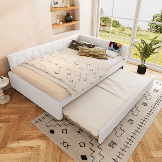 Cama Daybett 140x200cm - Sofá-cama, com candeeiro de mesa, cama extensível multifuncional, porta USB e Tipo-C, sem colchão - Branco