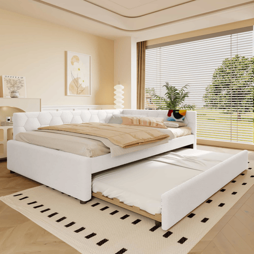 Cama Daybett 140x200cm - Sofá-cama, com candeeiro de mesa, cama extensível multifuncional, porta USB e Tipo-C, sem colchão - Branco