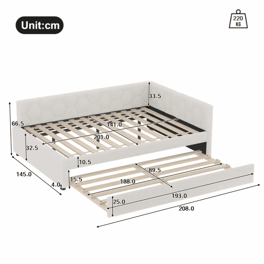 Cama Daybett 140x200cm - Sofá-cama, com candeeiro de mesa, cama extensível multifuncional, porta USB e Tipo-C, sem colchão - Branco