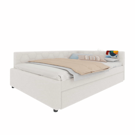 Cama Daybett 140x200cm - Sofá-cama, com candeeiro de mesa, cama extensível multifuncional, porta USB e Tipo-C, sem colchão - Branco