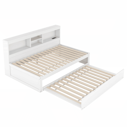 Divã 90x200cm com cama com gavetão 90x190cm - mesa de cabeceira com arrumação, LED e tomadas - Branco Divã 90x200cm com cama com gavetão 90x190cm - mesa de cabeceira com arrumação, LED e tomadas - Branco