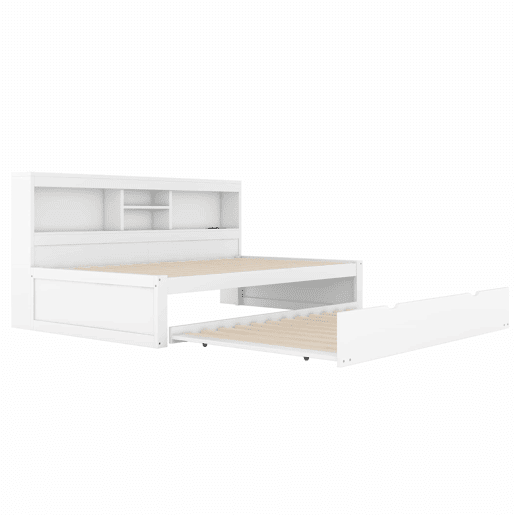 Divã 90x200cm com cama com gavetão 90x190cm - mesa de cabeceira com arrumação, LED e tomadas - Branco Divã 90x200cm com cama com gavetão 90x190cm - mesa de cabeceira com arrumação, LED e tomadas - Branco