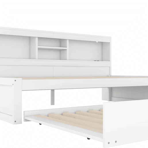 Divã 90x200cm com cama com gavetão 90x190cm - mesa de cabeceira com arrumação, LED e tomadas - Branco Divã 90x200cm com cama com gavetão 90x190cm - mesa de cabeceira com arrumação, LED e tomadas - Branco