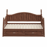 Sofá-cama extensível 90180*190 cm - Com colunas romanas, encosto curvo, apoios de braços, com gavetas e estrado, multifuncional em madeira de pinho - Nogueira