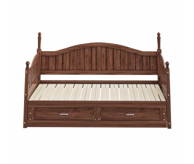 Sofá cama extensible 90/180*190 cm - con columnas romanas, respaldo curvado, reposabrazos, con cajones y somier, multifuncional de madera de pino -