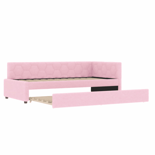 Daybett, 90x200cm - Sofá-cama, com estrado (sem colchão), candeeiro de cabeceira, cama extensível multifuncional, porta USB e tipo C, material confortável, imitação de veludo - Rosa