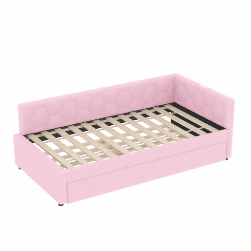 Daybett, 90x200cm - Sofá-cama, com estrado (sem colchão), candeeiro de cabeceira, cama extensível multifuncional, porta USB e tipo C, material confortável, imitação de veludo - Rosa