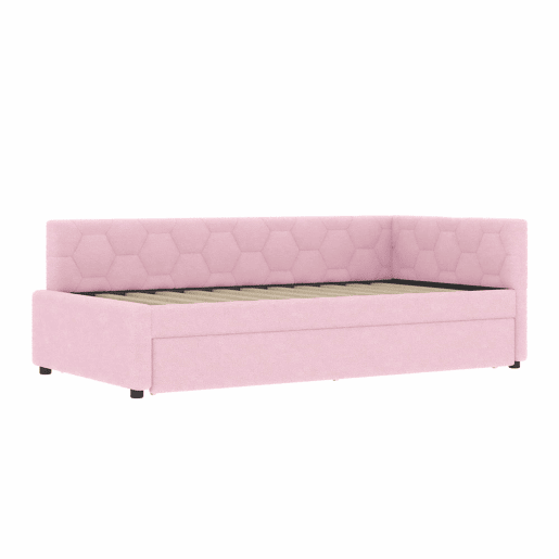 Daybett, 90x200cm - Sofá-cama, com estrado (sem colchão), candeeiro de cabeceira, cama extensível multifuncional, porta USB e tipo C, material confortável, imitação de veludo - Rosa