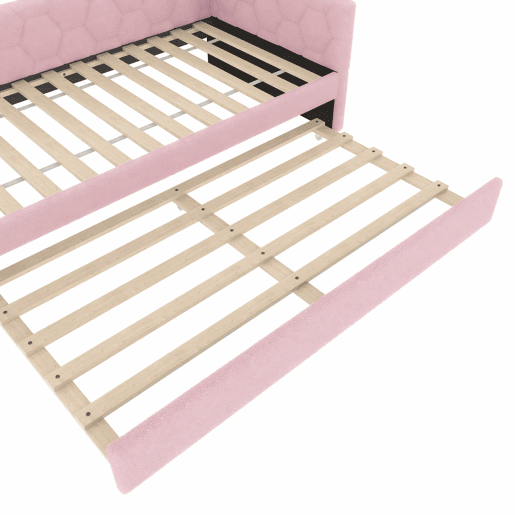 Daybett, 90x200cm - Sofá-cama, com estrado (sem colchão), candeeiro de cabeceira, cama extensível multifuncional, porta USB e tipo C, material confortável, imitação de veludo - Rosa