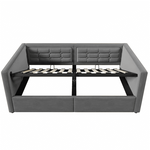 Sofá-cama 90x200 cm - Sofá-cama individual com armazenamento hidráulico, estação de carregamento USB e Type-C, base de ripas de madeira - Cinza