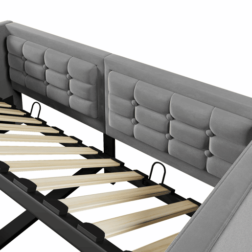Sofá-cama 90x200 cm - Sofá-cama individual com armazenamento hidráulico, estação de carregamento USB e Type-C, base de ripas de madeira - Cinza