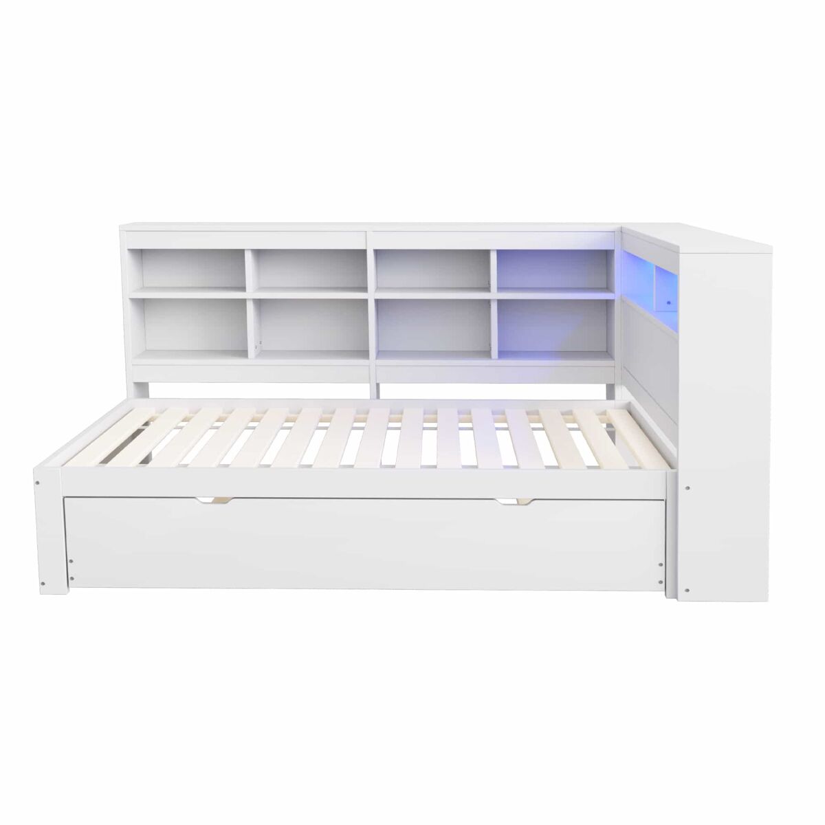 Sofá cama 90*200 cm - con cama extensible, con toma usb y luz led, con estantes y compartimentos, gran capacidad de almacenamiento - blanco