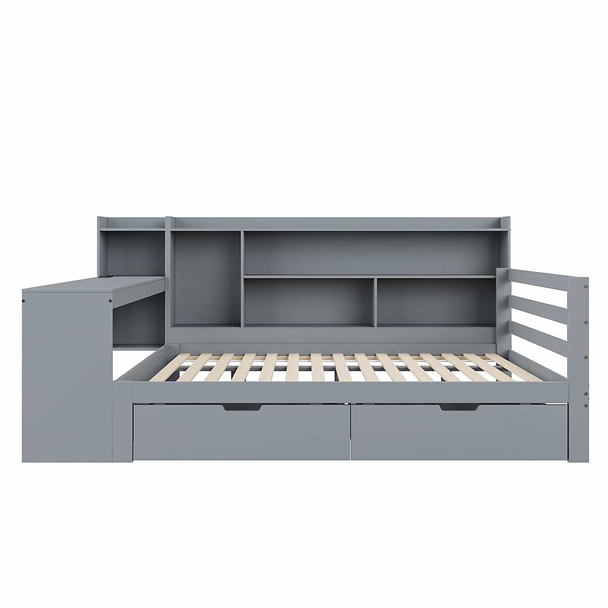 Sofá cama 140*200 cm - con escritorio, estantería, compartimentos y enchufe - gris