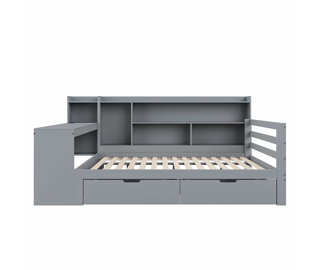 Sofá cama 140*200 cm - con escritorio, estantería, compartimentos y enchufe - gris
