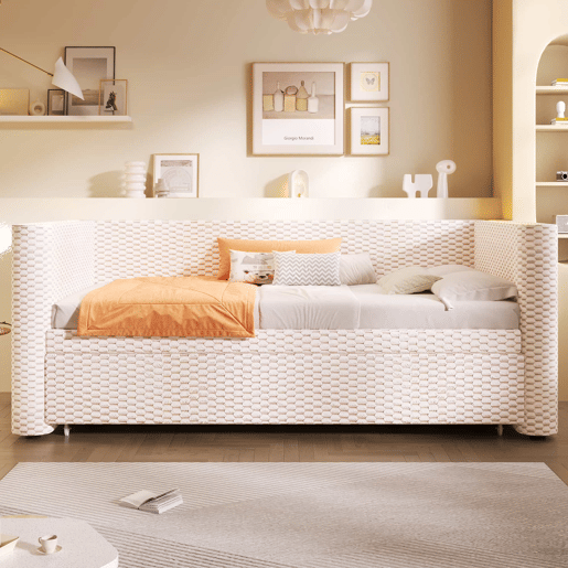 Cama de dia 90x200 cm - Sofá-cama multifuncional com barra LED - Bege