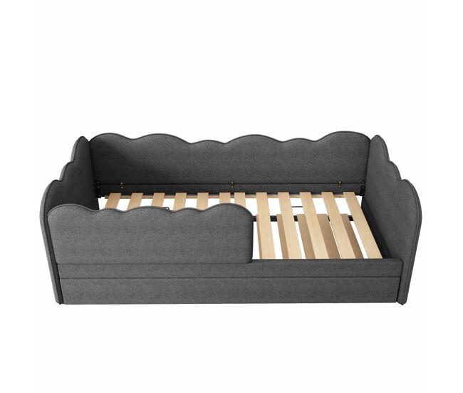 Cama polsterbett 90x190 cm - sofá cama con cama extraíble y somier - lino - gris