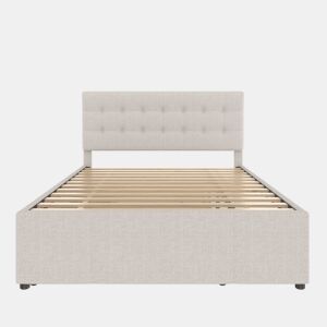 Cama estofada 140x200cm - Cama de casal, com três gavetas, cama extensível, cabeceira ajustável, sem colchão - Bege