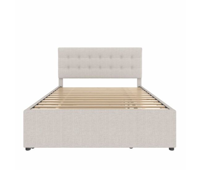 Cama tapizada 140x200cm - cama doble, con tres cajones, cama extensible, cabecera ajustable, sin colchón - beige