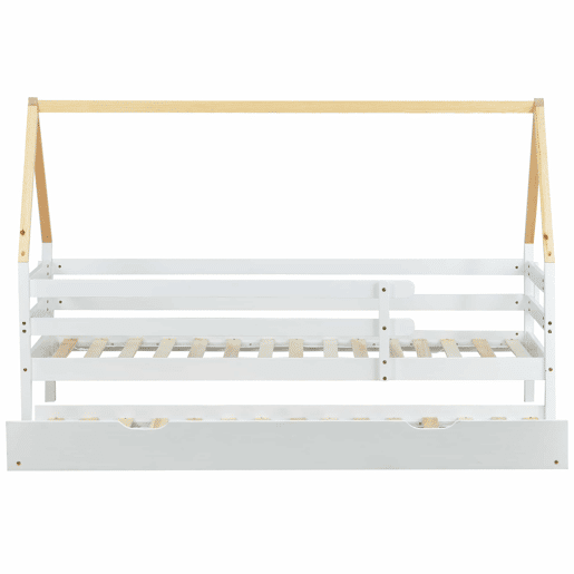Cama com gavetão 90x200cm com estrado de ripas - cama de cabina em madeira maciça - Branco