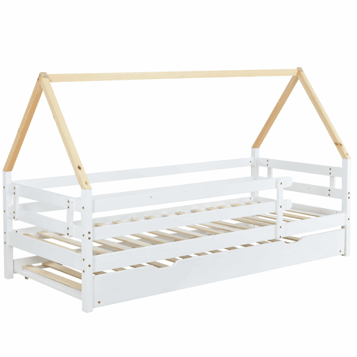 Cama com gavetão 90x200cm com estrado de ripas - cama de cabina em madeira maciça - Branco