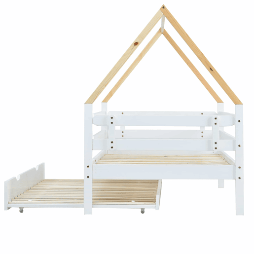 Cama com gavetão 90x200cm com estrado de ripas - cama de cabina em madeira maciça - Branco