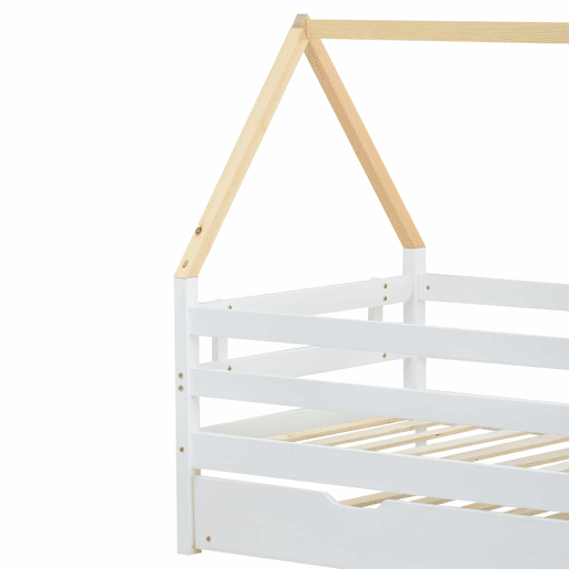 Cama com gavetão 90x200cm com estrado de ripas - cama de cabina em madeira maciça - Branco