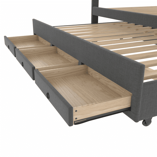 Cama estofada 140x200cm - Cama de casal, cama familiar, cama matrimonial com três gavetas, cama extensível, cabeceira ajustável - Cinza