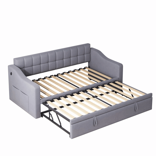 Sofá-cama 90180 - Multifuncional com tomada e bolsa de armazenamento - Cinza Samtstoff