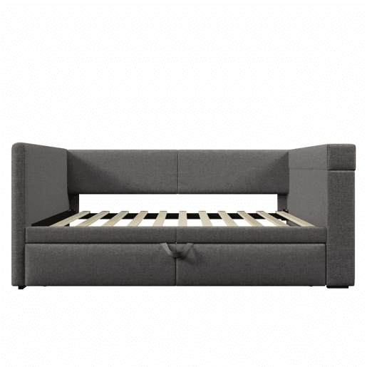 Sofá-cama 90x200 cm - Sofá individual com cama extraível, apoios de braços com portas USB e Type-C e porta-copos - Cinza