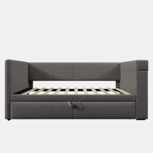 Sofá-cama 90x200 cm - Sofá individual com cama extraível, apoios de braços com portas USB e Type-C e porta-copos - Cinza