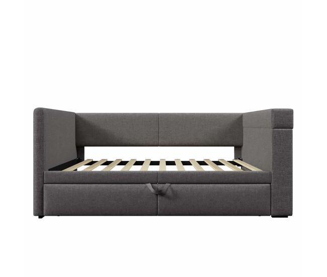 Sofá cama 90x200 cm - sofá individual con cama extraíble, reposabrazos con puertos usb y type-c, y portavasos - gris