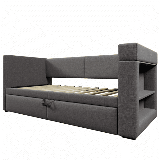 Sofá-cama 90x200 cm - Sofá individual com cama extraível, apoios de braços com portas USB e Type-C e porta-copos - Cinza
