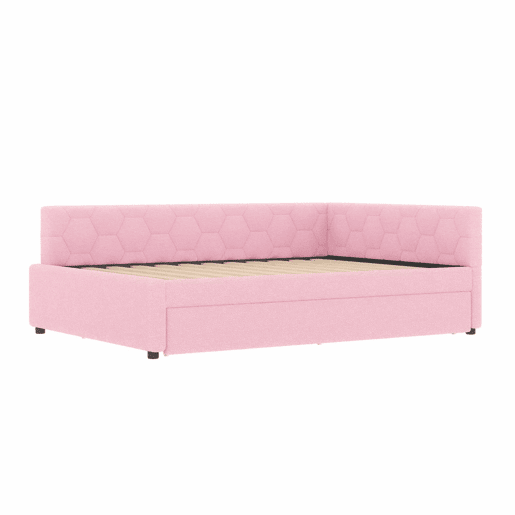 Sofá-cama, 140*200 cm, sofá-cama, cama com estrado de ripas (sem colchão), com candeeiro de mesa, com cama extra multifuncional, porta USB tipo C, material confortável, imitação de velo, rosa