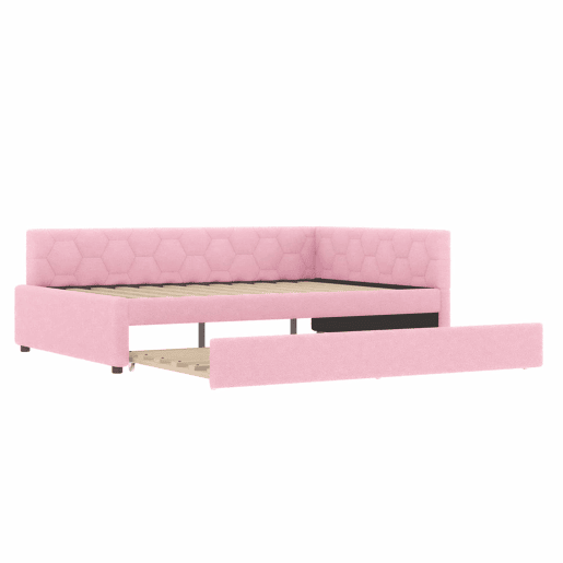 Sofá-cama, 140*200 cm, sofá-cama, cama com estrado de ripas (sem colchão), com candeeiro de mesa, com cama extra multifuncional, porta USB tipo C, material confortável, imitação de velo, rosa