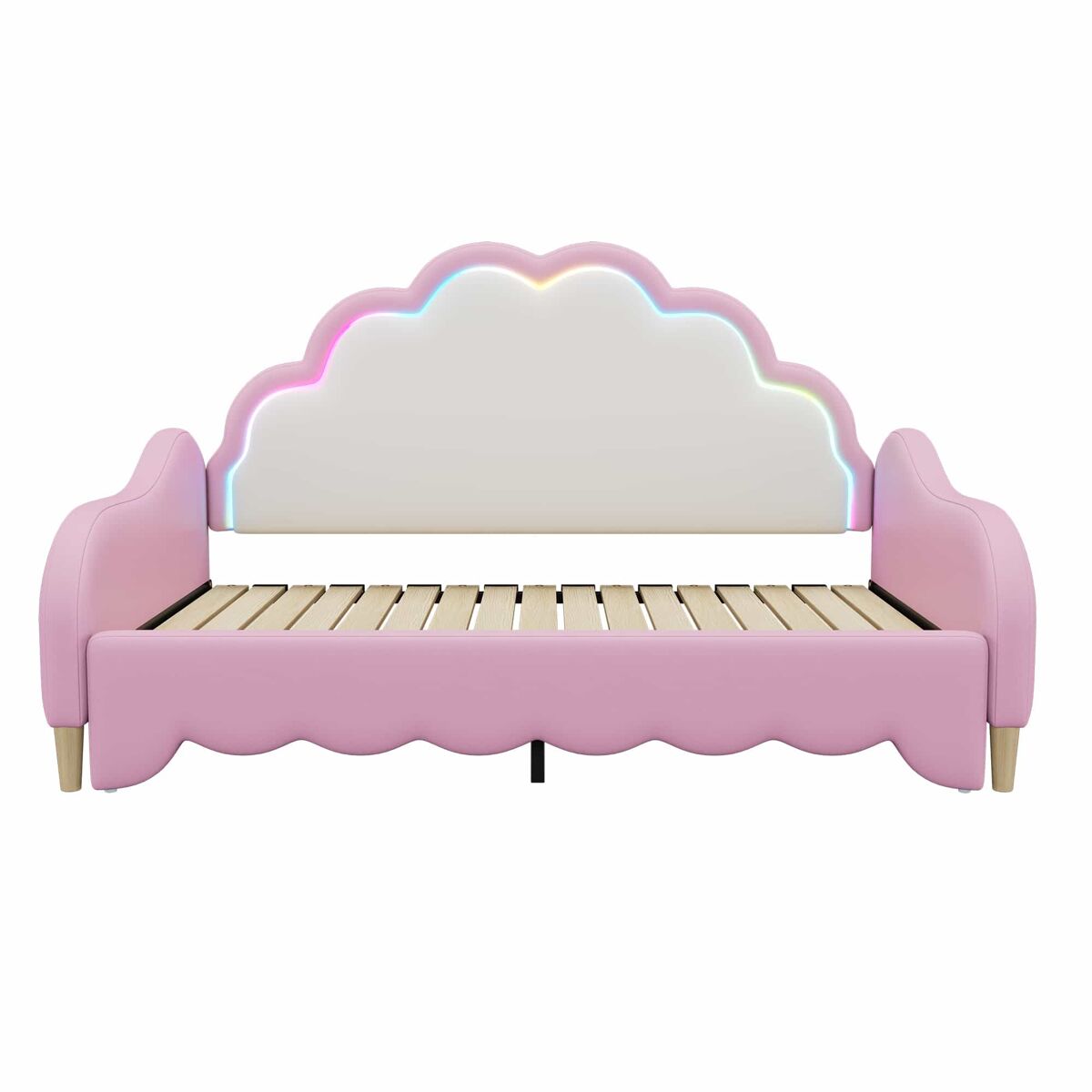 Cama infantil extraíble en símil piel - 140x200cm - con led y mando a distancia - rosa (colchón no incluido)