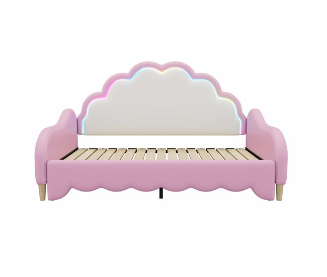 Cama infantil extraíble en símil piel - 140x200cm - con led y mando a distancia - rosa (colchón no incluido)