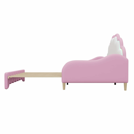 Cama de criança amovível em imitação de pele - 140x200cm - com LED e controlo remoto - Rosa (colchão não incluído)