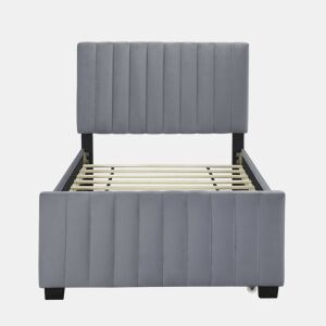 Cama estofada 90x190cm em veludo - com cama com gavetão 90x190cm - Cinzento