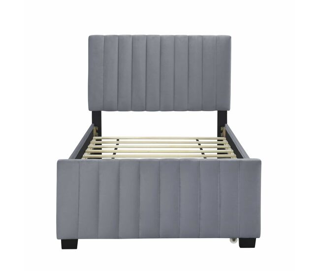 Cama tapizada 90x190cm en terciopelo - con cama nido 90x190cm - gris