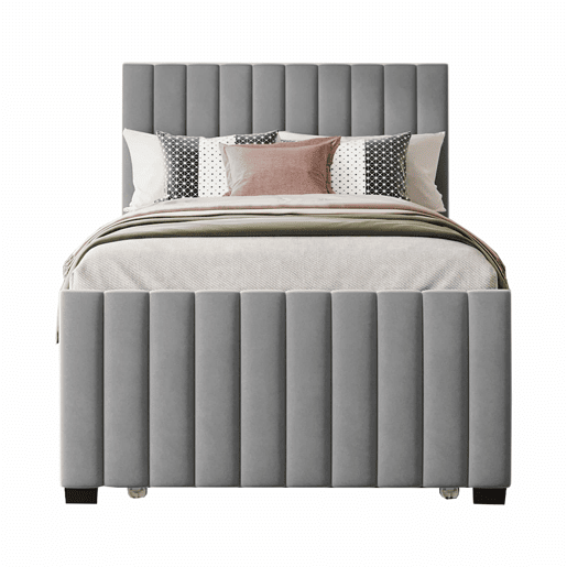 Cama estofada 90x190cm em veludo - com cama com gavetão 90x190cm - Cinzento Cama estofada 90x190cm em veludo - com cama com gavetão 90x190cm - Cinzento