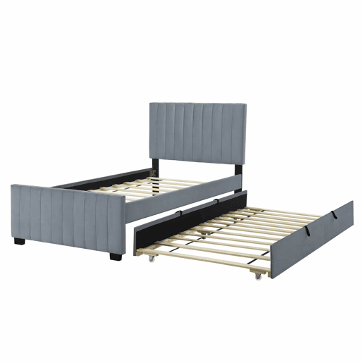 Cama estofada 90x190cm em veludo - com cama com gavetão 90x190cm - Cinzento Cama estofada 90x190cm em veludo - com cama com gavetão 90x190cm - Cinzento