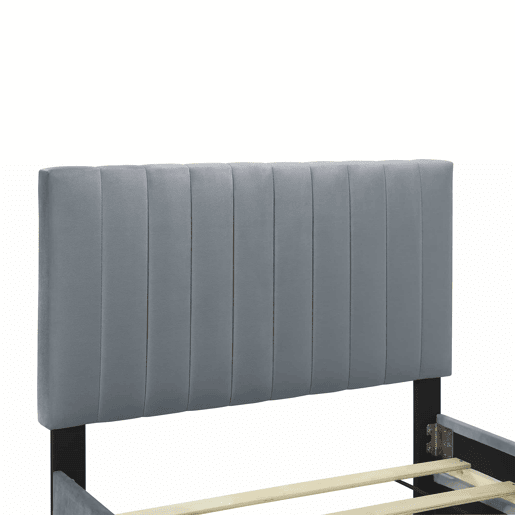 Cama estofada 90x190cm em veludo - com cama com gavetão 90x190cm - Cinzento Cama estofada 90x190cm em veludo - com cama com gavetão 90x190cm - Cinzento